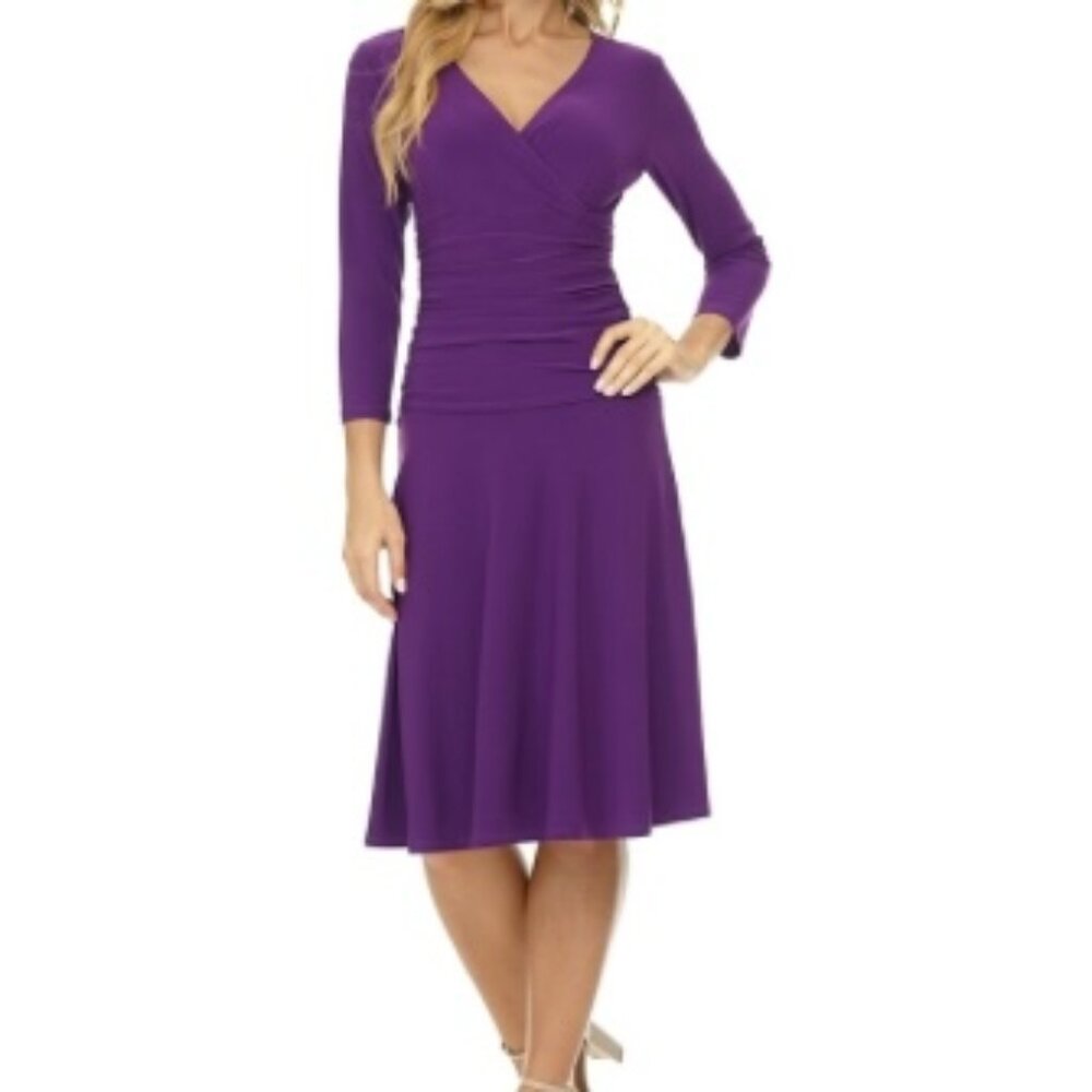 Rekucci Women's Purple Slimming 3/4 sleeve fit&flare crossover Dress XXL (18)